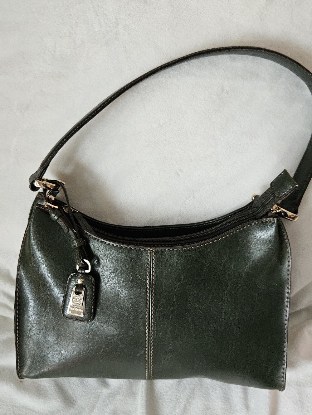 Vintage Liz Claiborne Forest Green Faux Leather Shoulder Bag w/Metallic Logo